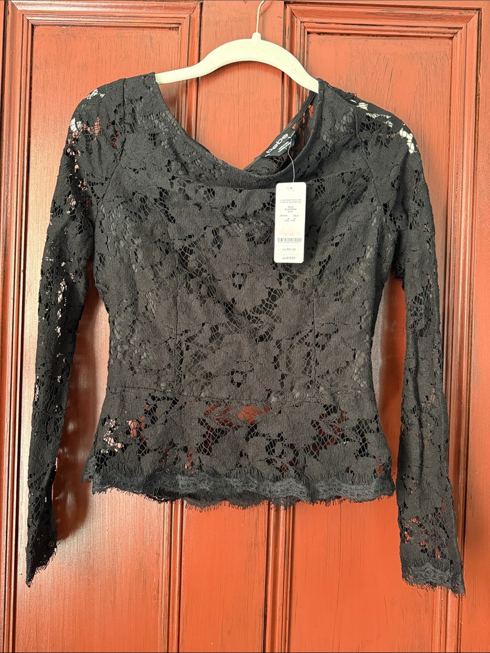 bebe Black Lace Long Sleeve Tee